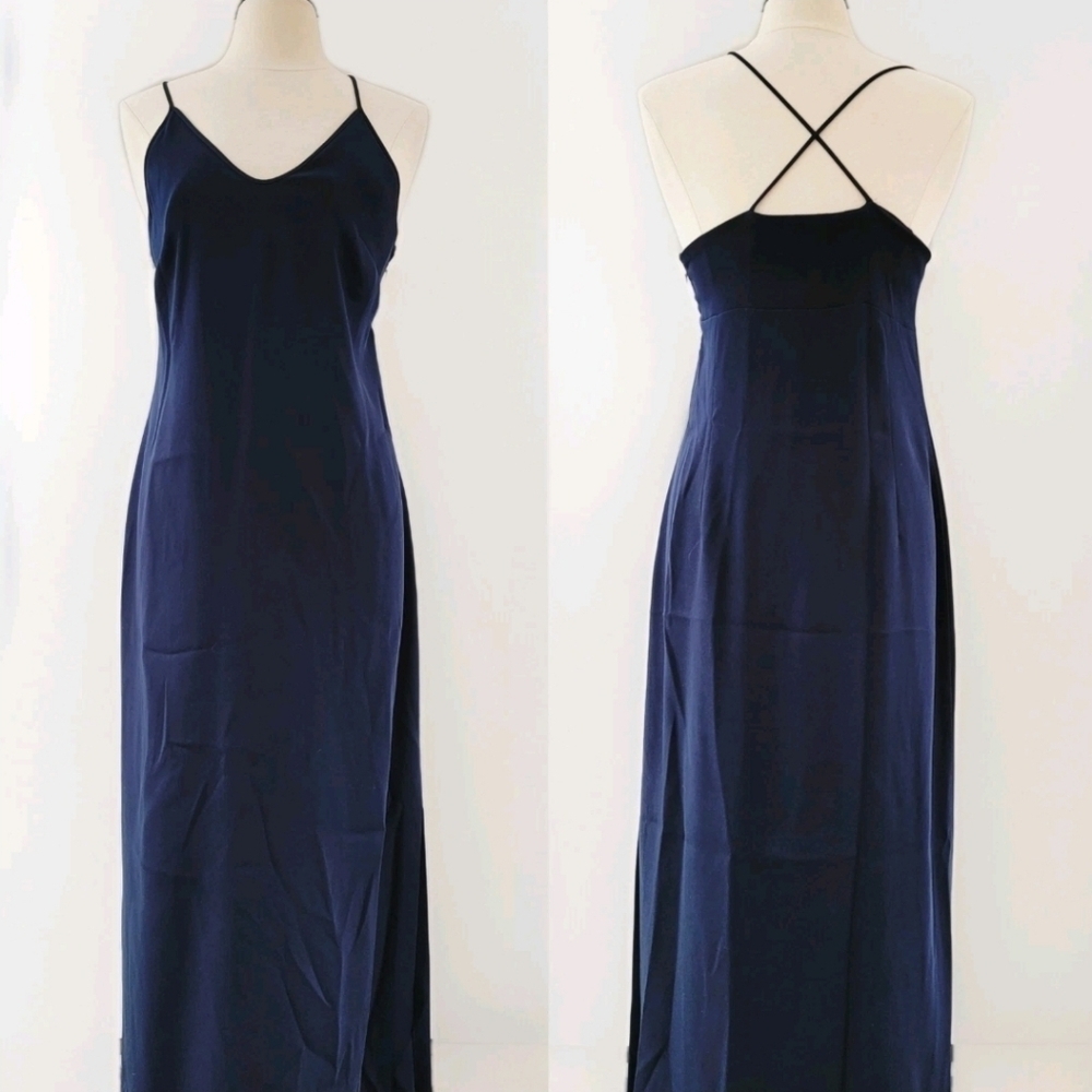 La Perla Dress Size 46 Navy Blue Sheath Column Criss Cross Back Minimalist
